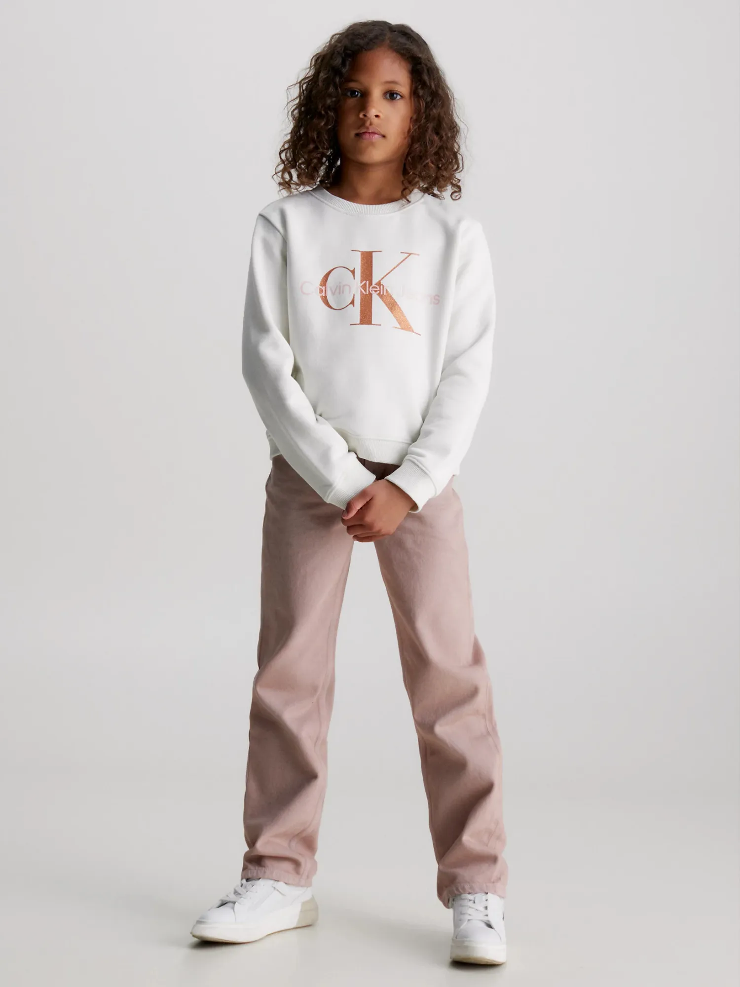CALVIN KLEIN JEANS Girls Bronze Choice+Attitude CN | Monogram - Ivory Sweatshirt