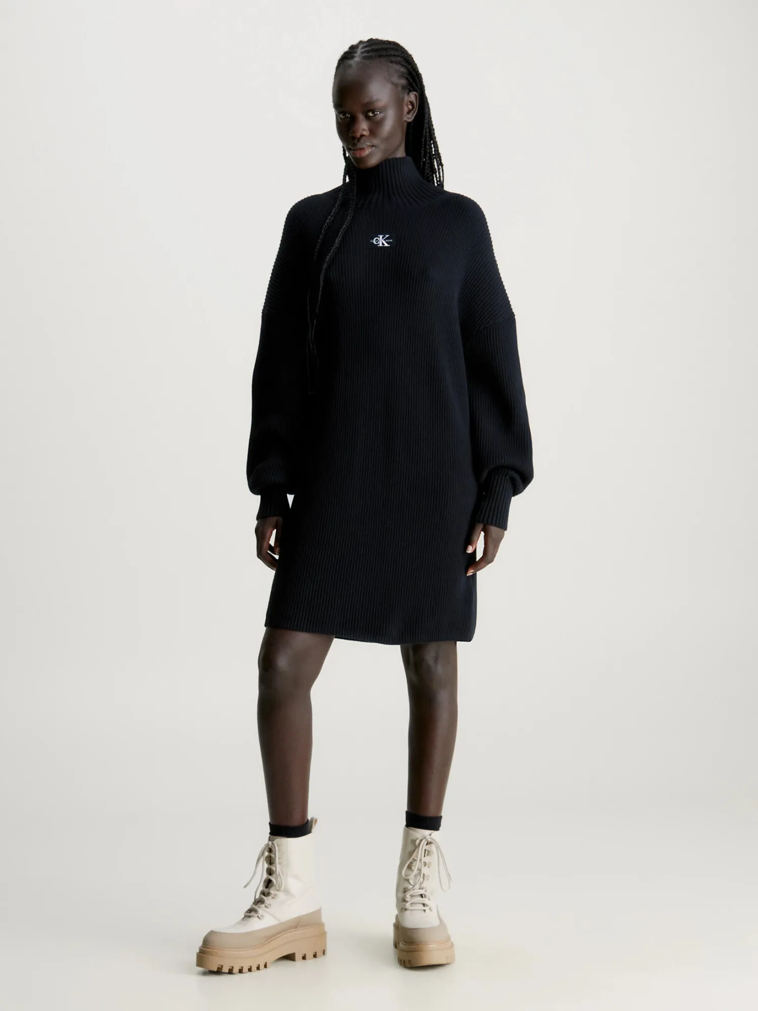 CALVIN KLEIN JEANS Label Black Loose - Woven Sweater Choice+Attitude Dress CK 
